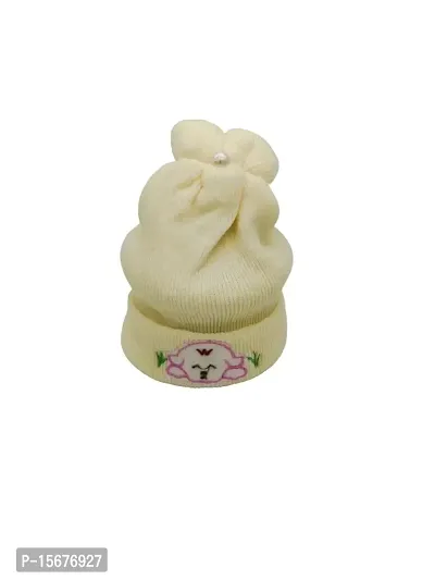 Herbal Aid Very Soft Comfortable Stylish Winter Cap for New Born Babies Cap Soft Fur Inside Off White-01-thumb0