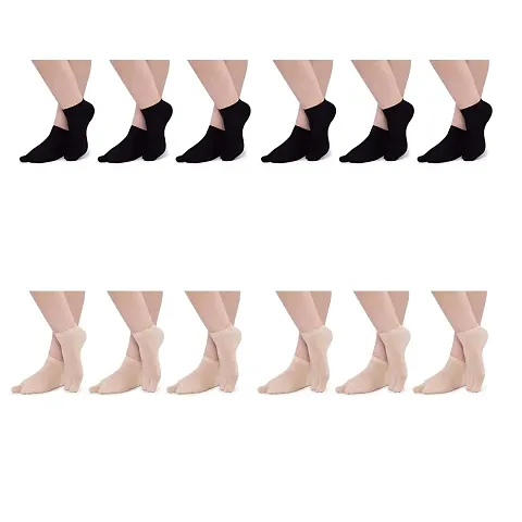 Ultra-Thin Transparent Nylon Ankle Length Summer Black Socks-12_(SKIN,BLACK)