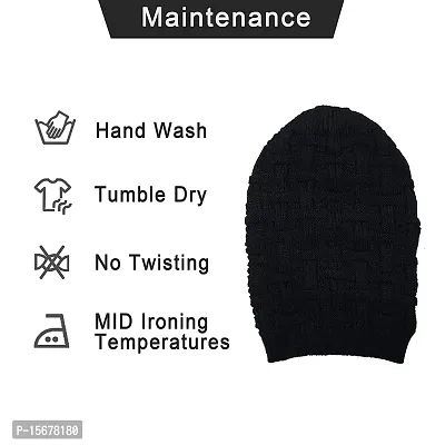 Hind Home Knitted Slouchy Black Color Beanie Cap for Men  Women-thumb3