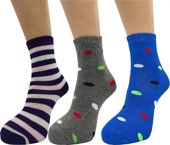 Herbal Aid Stylish Polka Doted Warm Towel Socks for Women Pack of 03 Pair(BLUE,GREY,PURPLE)