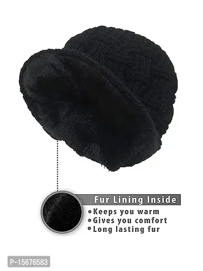 Hind Home Snow Proof Inside Fur Wool Unisex Beanie Cap Warmer Knit Hat Thick Fleece Lined Winter Hat for Men  Women-thumb5