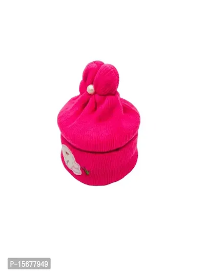 Herbal Aid New Born Babies Cap Soft Fur Inside Stylish Winter Cap Dark Pink Pack of-1-thumb2