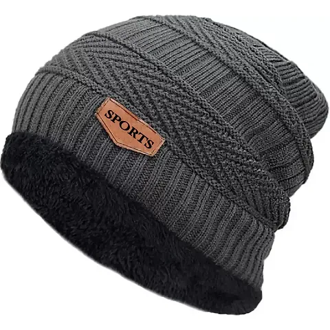 Hind Home Soft Windproof Woolen Winter Cap for Men and Women/Woolen caps Grey