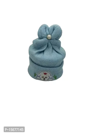 Herbal Aid Stylish Winter Cap for New Born Babies Cap Soft Fur Inside Light Blue-001