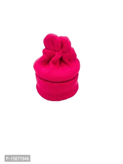 Herbal Aid New Born Babies Cap Soft Fur Inside Stylish Winter Cap Dark Pink Pack of-1-thumb3