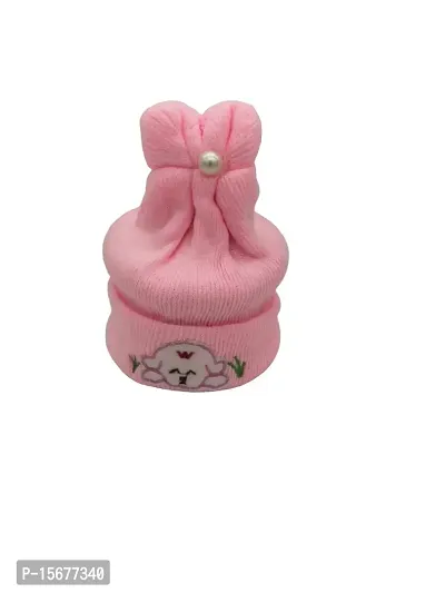 Herbal Aid Soft Velvet Finish Woolen Winter Cap for New Born Babies Cap Soft Fur Inside Light Pink-01