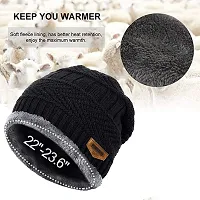 Hind Home Snow Proof Inside Fur Wool Unisex Beanie Cap Warmer Knit Hat Thick Fleece Lined Winter Hat for Men  Women-thumb3