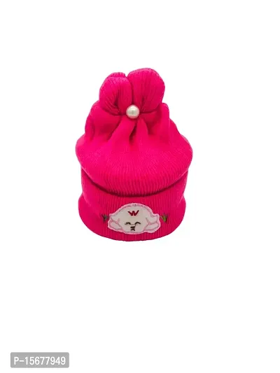 Herbal Aid New Born Babies Cap Soft Fur Inside Stylish Winter Cap Dark Pink Pack of-1