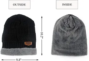 Hind Home Snow Proof Inside Fur Wool Unisex Beanie Cap Warmer Knit Hat Thick Fleece Lined Winter Hat for Men  Women-thumb2