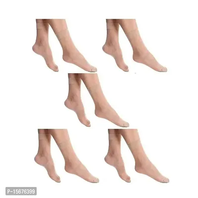 Ultra-Thin Transparent Nylon Ankle Length Summer Breathable Skin Socks (Pack of 5)-thumb0