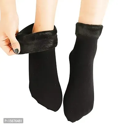 Buyraa Soft Warm Hot Fully Stretchable Velvet Socks for Womens Thumb Socks For Girls | Ladies - Black Socks 1 Pair-thumb0