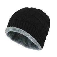 Hind Home Snow Proof Inside Fur Wool Unisex Beanie Cap Warmer Knit Hat Thick Fleece Lined Winter Hat for Men  Women-thumb1