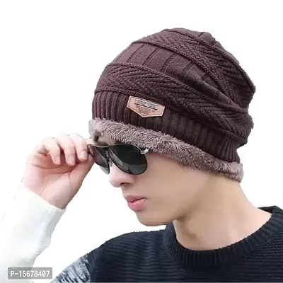 Hind Home Winter Beanie Hat Cap Inside with Fur Warm Knit Hat Thick Fleece Lined Winter Hat Cap for Men  Women Brown-thumb0