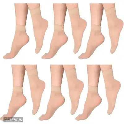 Nylon Ultra-Thin Transparent Ankle-Length Summer Socks (Skin, Free Size)- Pack of 6