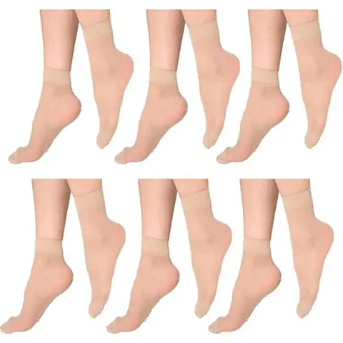 Nylon Ultra-Thin Transparent Ankle-Length Summer Socks (Skin, Free Size)- Pack of 6
