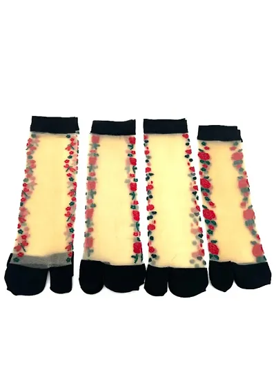 Herbal Aid transparent floral socks for women pack of-4_