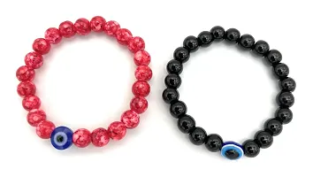 Charming Evil Eye Unisex  Stone Bracelets Combo Black Red  Free Size - Pack of 4-thumb2