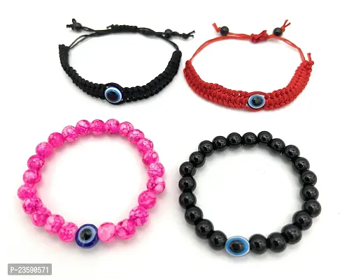 Trendy Evil Eye Stone  Bracelets Unisex Combo Black Pink Red Free Size - Pack of 4-thumb0