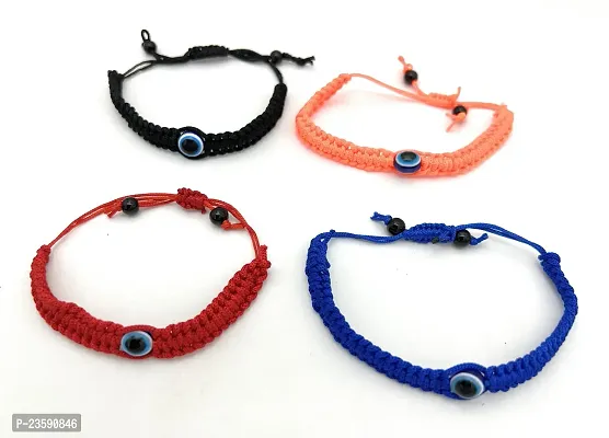 Evil Eye Dhaga Bracelets Unisex Combo Black, Red, Orange, Blue Adjustable Size - Pack of 4