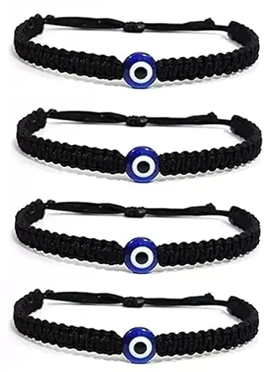 SUSVIJ Handmade Nazar Evil Eye Charms Thread Bracelet Adjustable Bracelet for Women, Men, Girls Boys 4 Piece (BLACK)