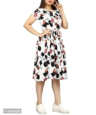 Stylish White Polyester Printed Fit And Flare Dress For Women-thumb0