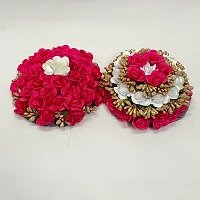 Elegant Multicoloured Satin Flower Embellished Bun For Girl And Women-thumb1