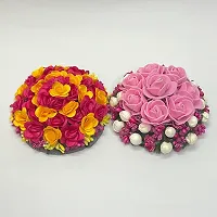 Elegant Multicoloured Satin Flower Embellished Bun For Girl And Women-thumb1