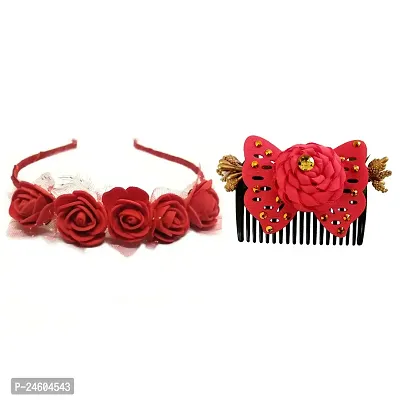 Elegant Red Fabric Embellished Hair Band For Girl And Women-thumb0