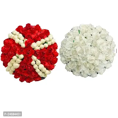 Elegant Multicoloured Satin Flower Embellished Bun For Girl And Women-thumb0