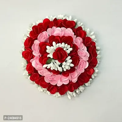 Elegant Red Satin Flower Embellished Bun For Girl And Women-thumb0