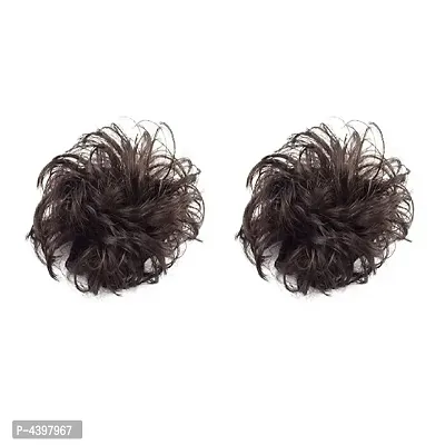 Set Of 2, Women Curlly Hair Bride Bun Juda Rubber Free Size Brown-thumb0