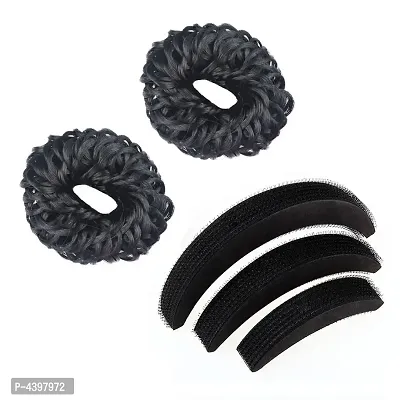 Set Of 2  Black Hair Funky Rubber Juda  3Pcs Banana Bumpit For Hair Puff Maker-thumb0