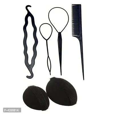 Set Of 6 Juda Bun Maker And Puff Volumizer Hair Style Accessories For Women, Black