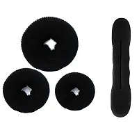 Set Of 4 Hair Accessories Set (3 Banana Fuff Bumpit + 1 Donut Ban Maker) For Girls And Women's (Black)-thumb1