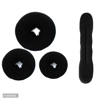 Set Of 4 Hair Accessories Set (3 Banana Fuff Bumpit + 1 Donut Ban Maker) For Girls And Women's (Black)-thumb2