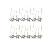 Bridal Rhinestone Hair Accessories/Fancy Juda Pins For Bun Decoration For Women And Girls (Silver) - Set Of 12-thumb1