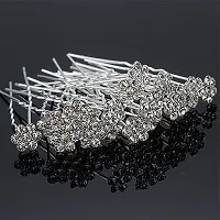 Bridal Rhinestone Hair Accessories/Fancy Juda Pins For Bun Decoration For Women And Girls (Silver) - Set Of 12-thumb3