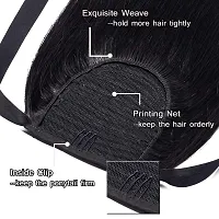 Tie Up Ponytail Human Hair Extensions With Ribbon Binding Comb Clip In Long Straight Pony Tail For Women, 20 Inch-Black-thumb1