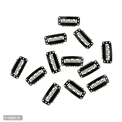12Pcs U Shape Metailic Snap Clips Ins For Hair Extension Hairpiece Diy Snap-Comb Wig Clips With Rubber 32Mm (Black)