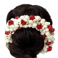 Gajra For Hair Bun Making, Hair Gajra/Vani Accessories For Women Stylish, White & Red, Pack Of 1-thumb2