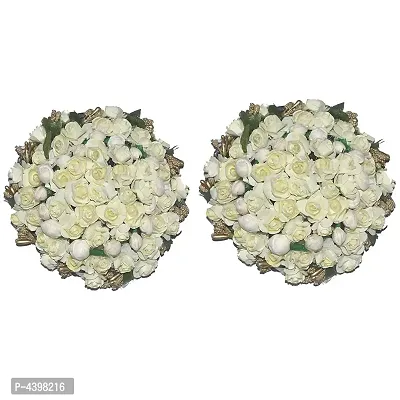 Full Juda Bun Combo Hair Flower Gajra For Wedding And Parties Use For Women In White Color Pack Of 2