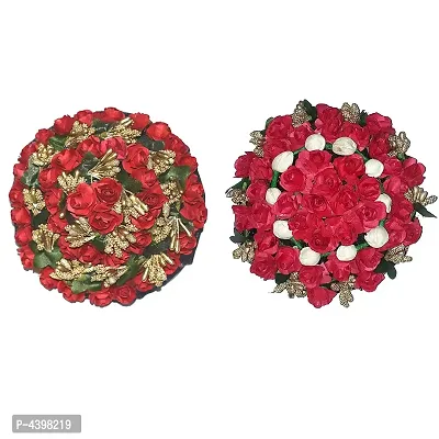 Full Juda Bun Hair Flower Gajra Combo For Wedding And Parties Red Color Pack Of 2-thumb0