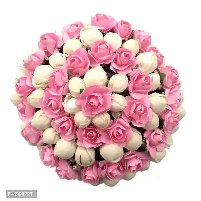 Beautiful Hair Accessories Pink Flower Gajra Bun Maker With White Beads, Pack Of 1