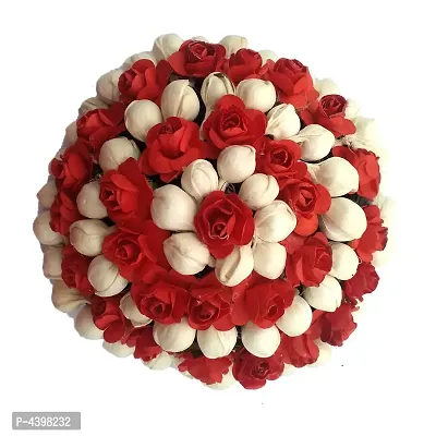 Beautiful Hair Accessories Flower Gajra Bun Maker With White Beads Pack Of 1-thumb0
