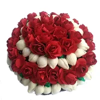 Red Flower Gajra Hair Accessories For Bun Styling For Women And Girls (White  Red)-thumb1