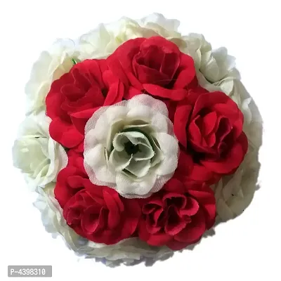 Multicolour Bun Juda Maker Flower Gajra Hair Accessories For Women (Red & White)