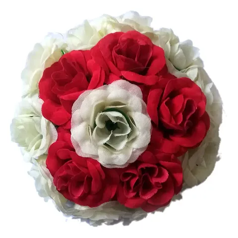 Bun Juda Maker Flower Gajra Hair Accessories for Women (Red & White)