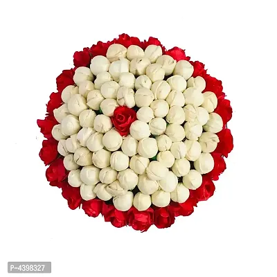 Artificial White  Red Flower Bun Juda Maker Flower Gajra Hair Accessories For Women And Girls Pack-01