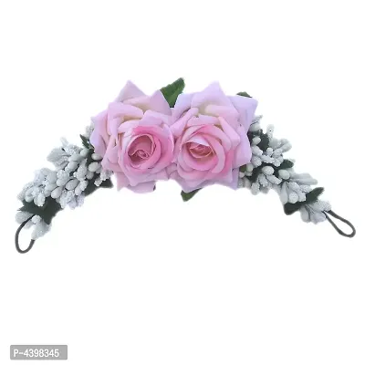 Hair Accessories Fold-Able Light Weight White Poollen With Pink Rose Flower Gajra Bun Maker