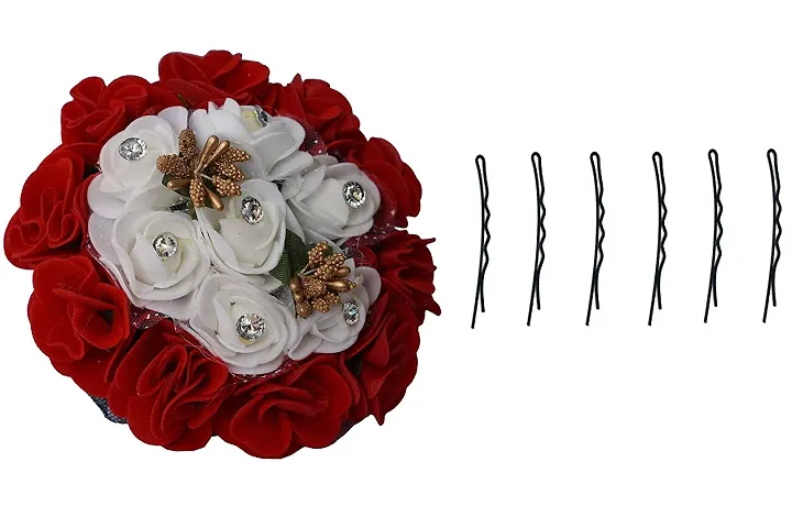 Flower Gajra with 06 Bob pins Flower Gajra Hair Accessories Color